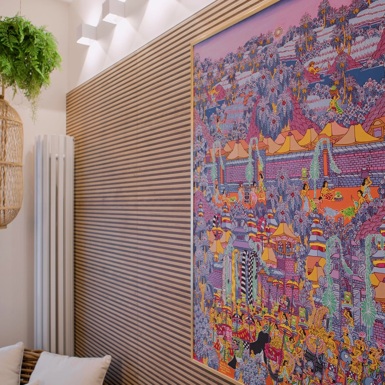 Original Balinese painting in the Paris Bali living room